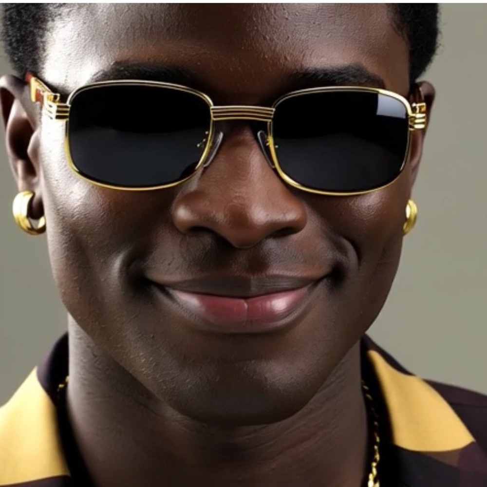 Gold Tone Rectangle Sunglasses Wood Arms Vintage Retro Mens Fashion Eyewear Buff